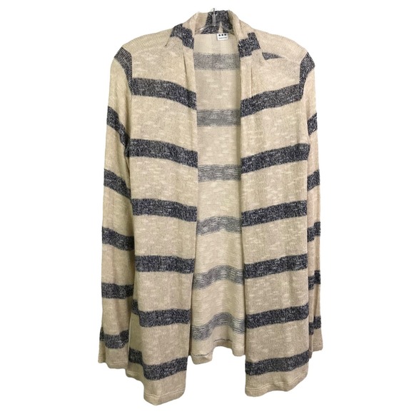 Three Dots Women's Cardigan Sweater Beige Gray Striped Long Sleeve Open Front XS - Picture 1 of 9